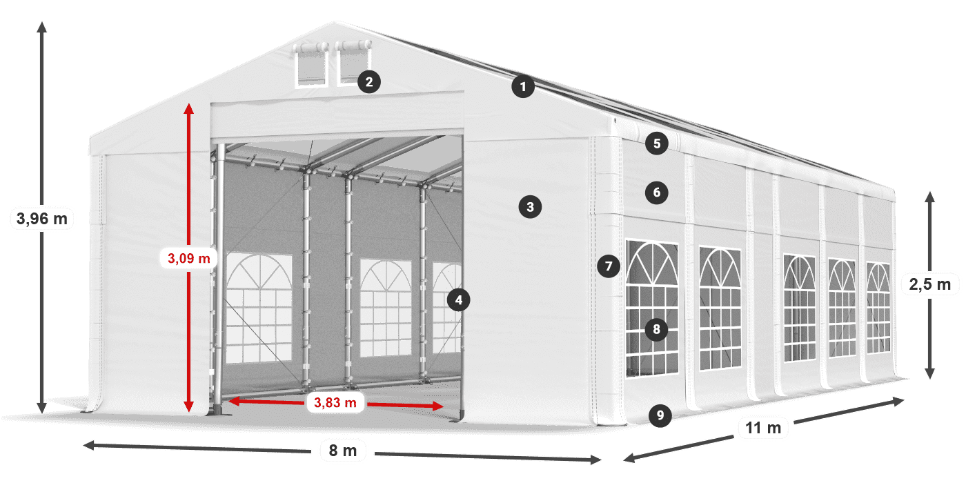 Střecha: MS T 580 PVC Stěny: FR 620 PVC 2,5 m legenda