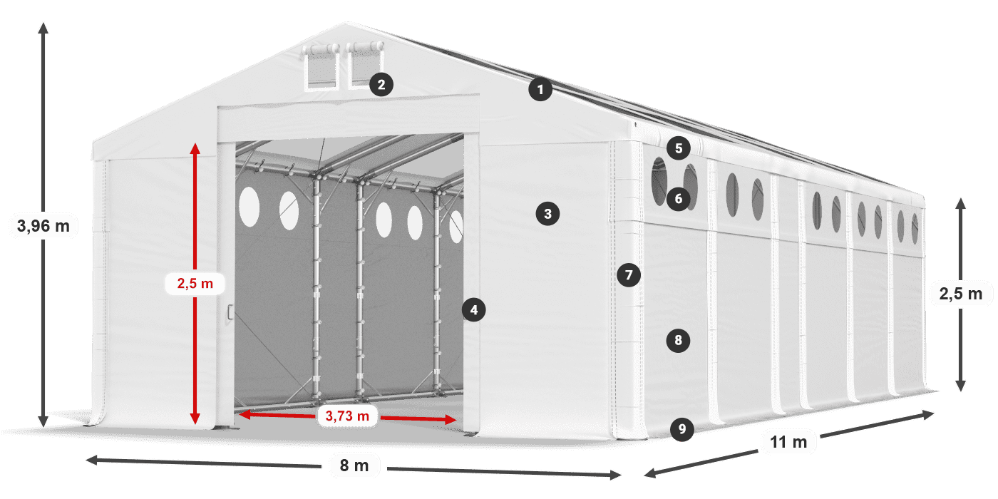 Střecha: MS T 580 PVC Stěny: MS O 580 PVC 2,5 m legenda