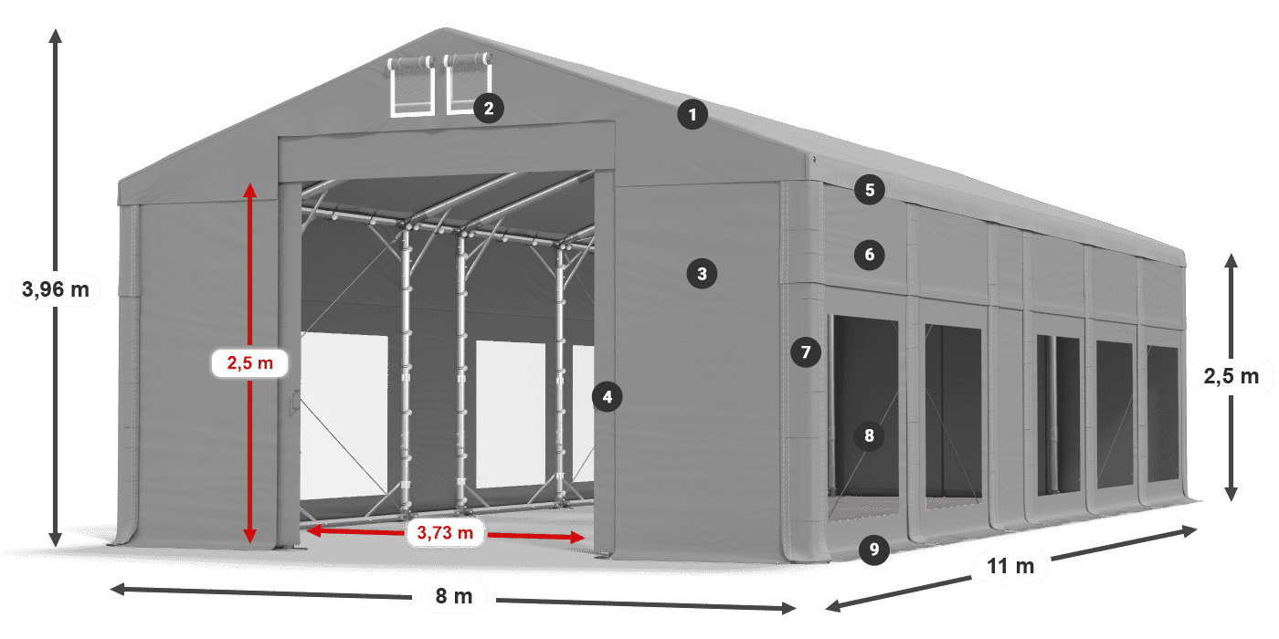 Střecha: MS 580 PVC Stěny: MS 580 PVC 2,5 m legenda