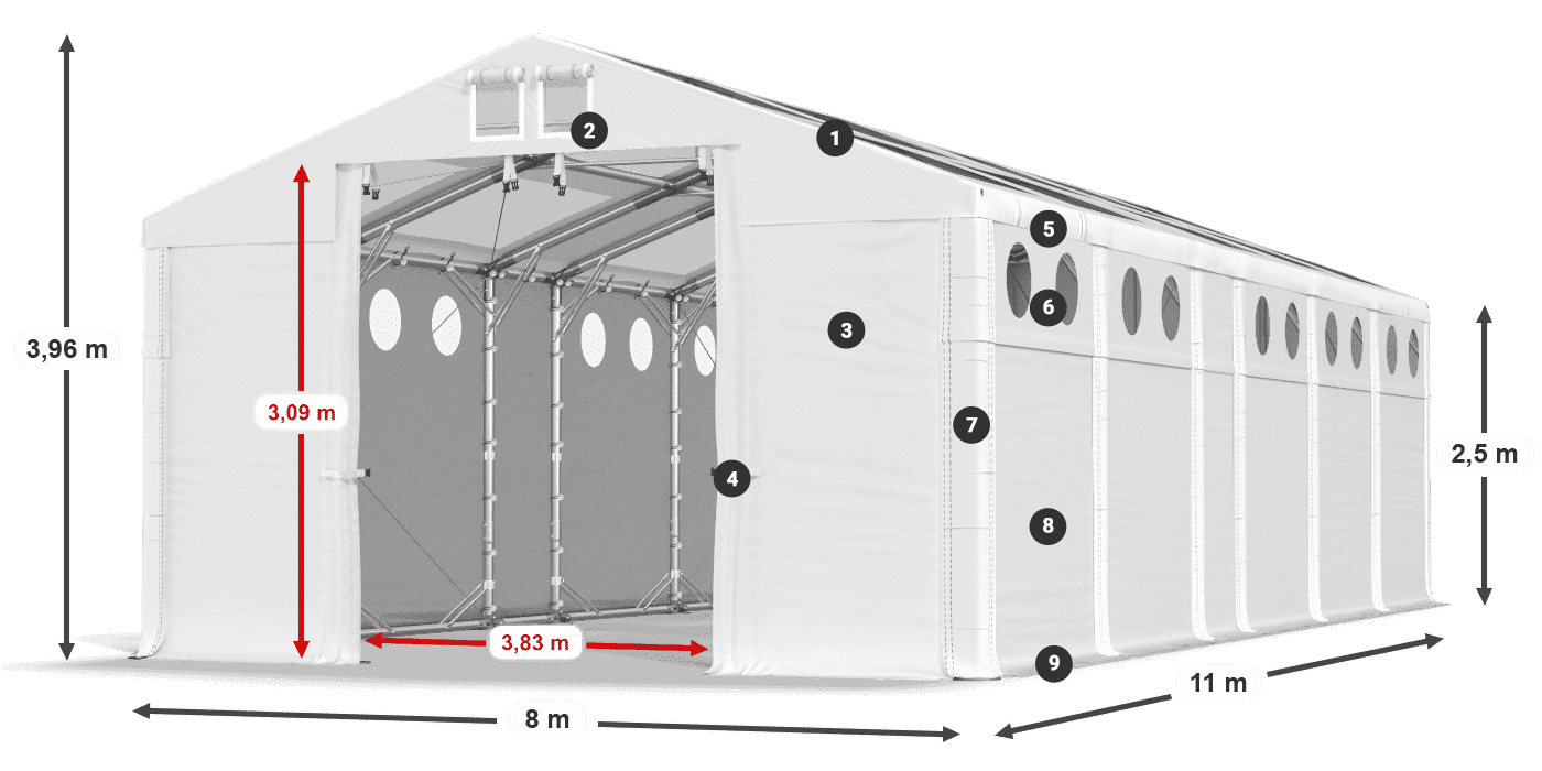 Střecha: MS T 580 PVC Stěny: MS O 580 PVC 2,5 m legenda