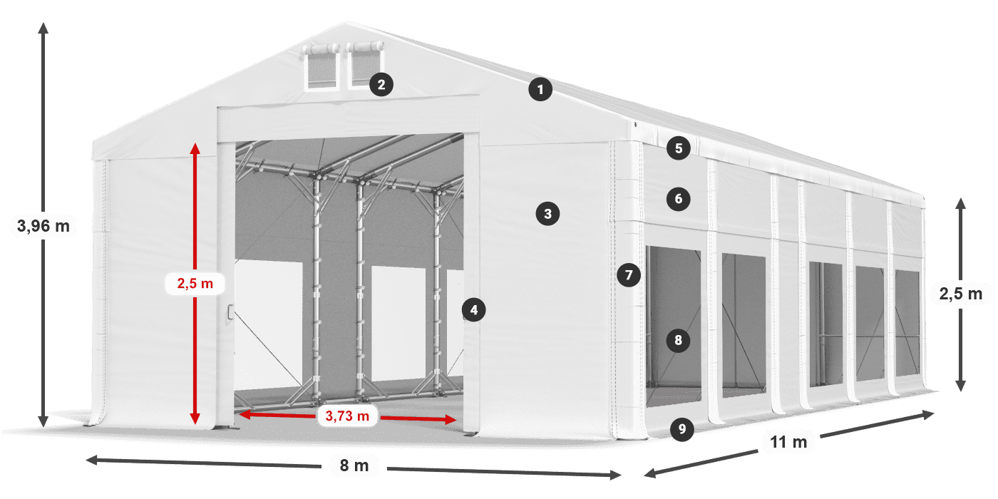 Střecha: MS 580 PVC Stěny: MS 580 PVC 2,5 m legenda