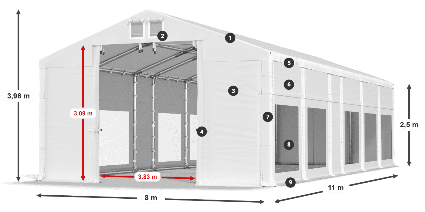 Střecha: MS 580 PVC Stěny: MS 580 PVC 2,5 m legenda