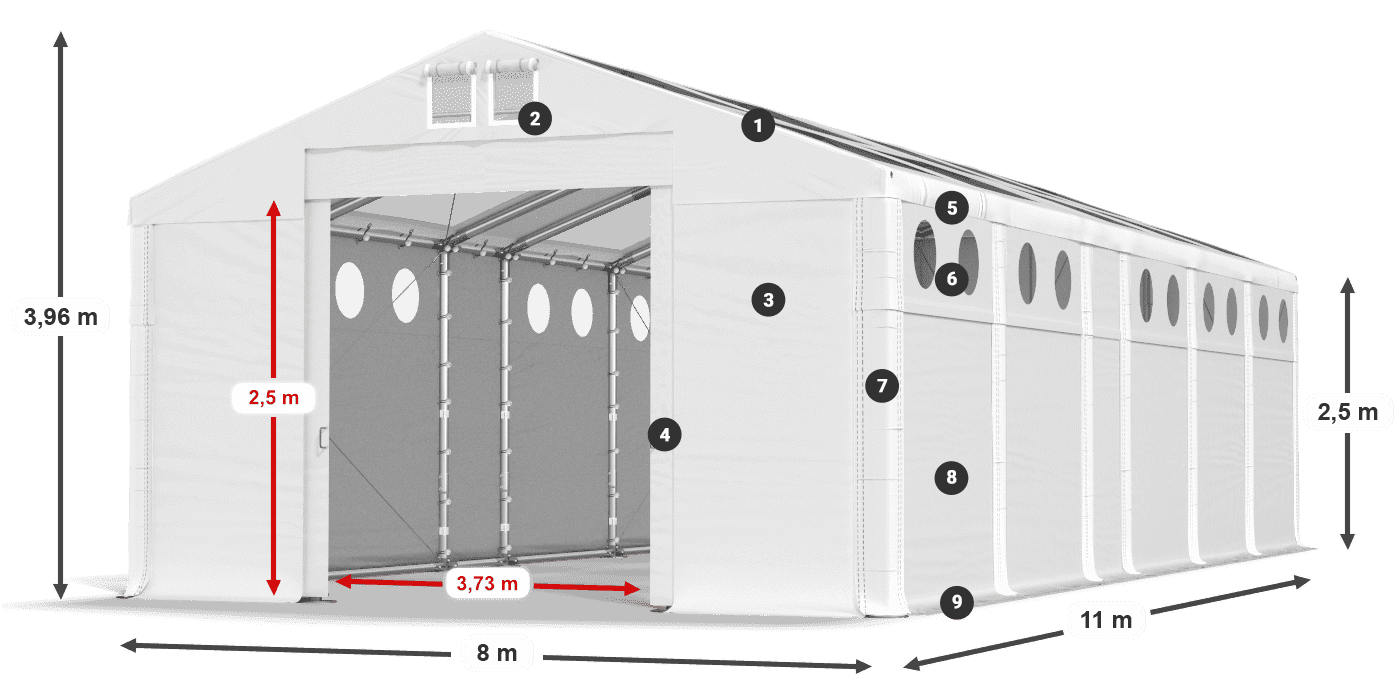 Střecha: MS T 580 PVC Stěny: MS O 580 PVC 2,5 m legenda