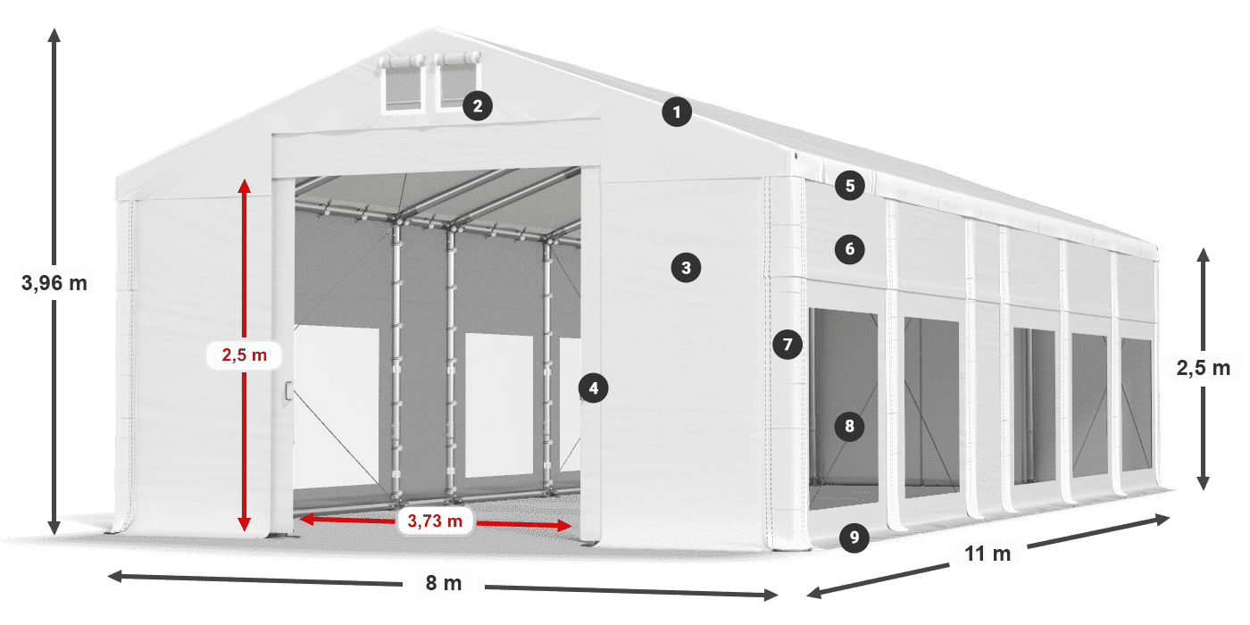 Střecha: MS 580 PVC Stěny: MS 580 PVC 2,5 m legenda