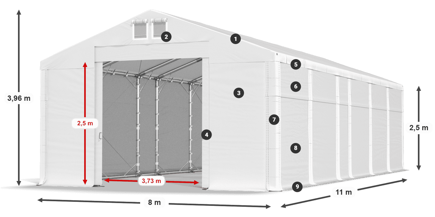 Střecha: MS 580 PVC Stěny: SD 500 PVC 2,5 m legenda