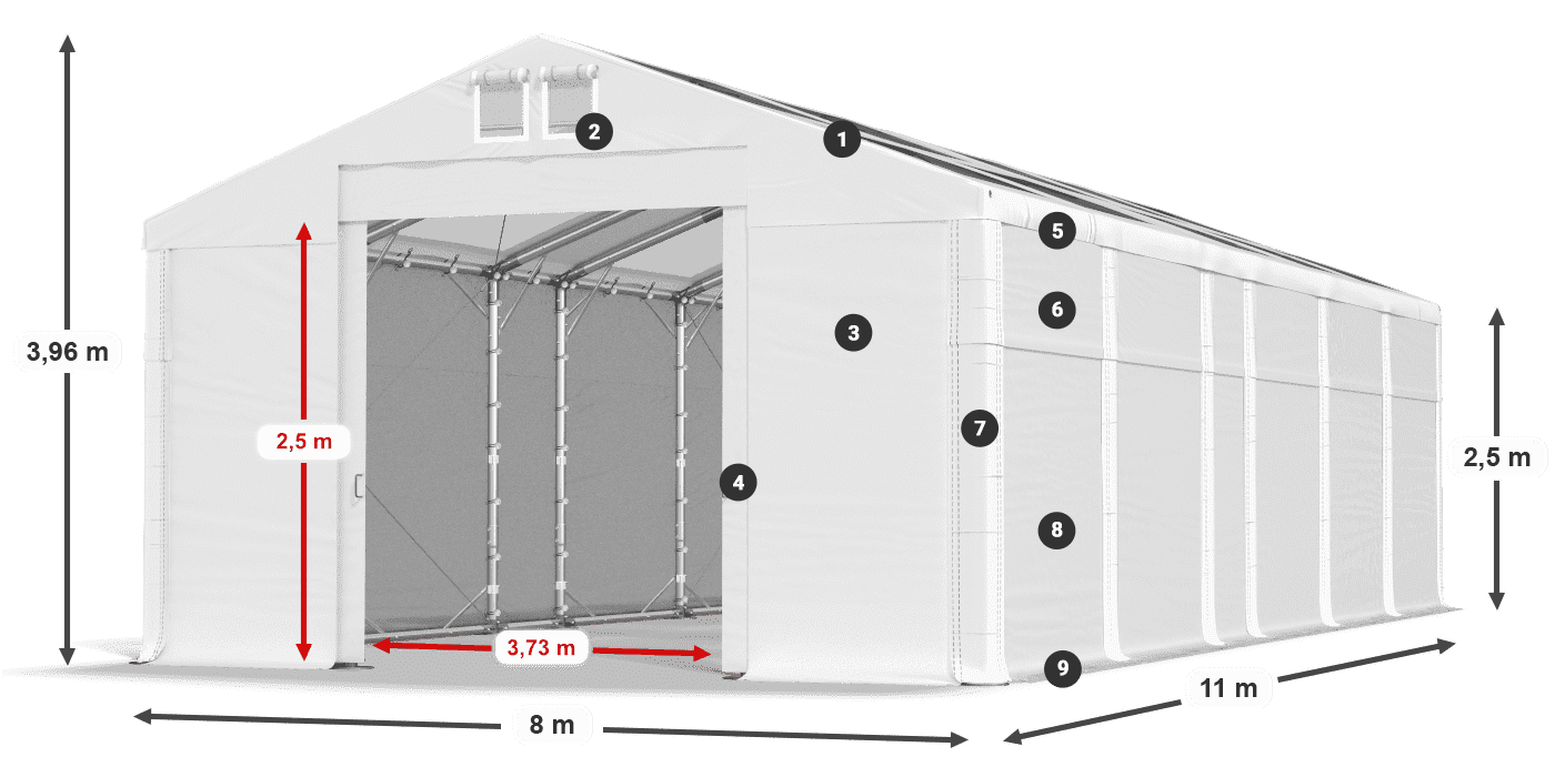 Střecha: MS T 580 PVC Stěny: SD 500 PVC 2,5 m legenda