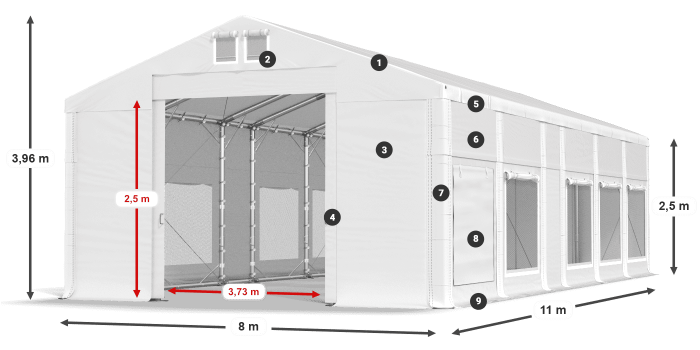 Střecha: MS 580 PVC Stěny: SD M 500 PVC 2,5 m legenda