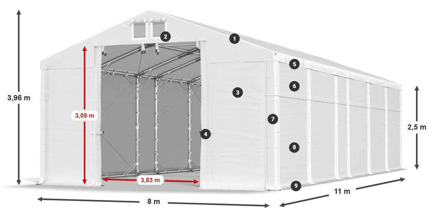 Střecha: MS 580 PVC Stěny: SD 500 PVC 2,5 m legenda
