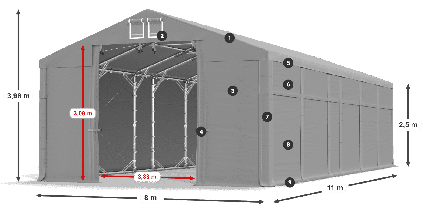 Střecha: MS 580 PVC Stěny: SD 500 PVC 2,5 m legenda