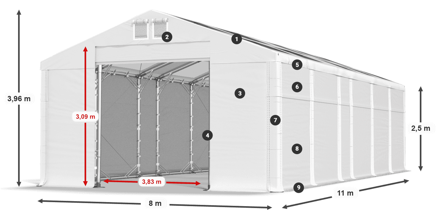 Střecha: MS T 580 PVC Stěny: SD 500 PVC 2,5 m legenda
