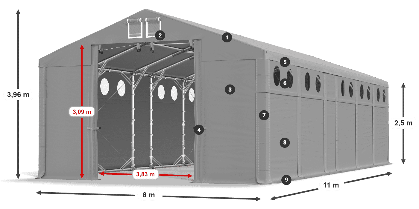 Střecha: MS 580 PVC Stěny: SD O 500 PVC 2,5 m legenda