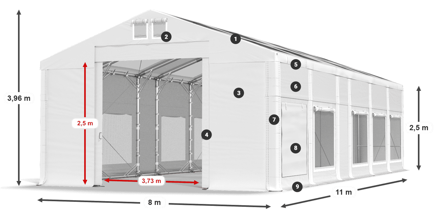 Střecha: MS T 580 PVC Stěny: SD M 500 PVC 2,5 m legenda