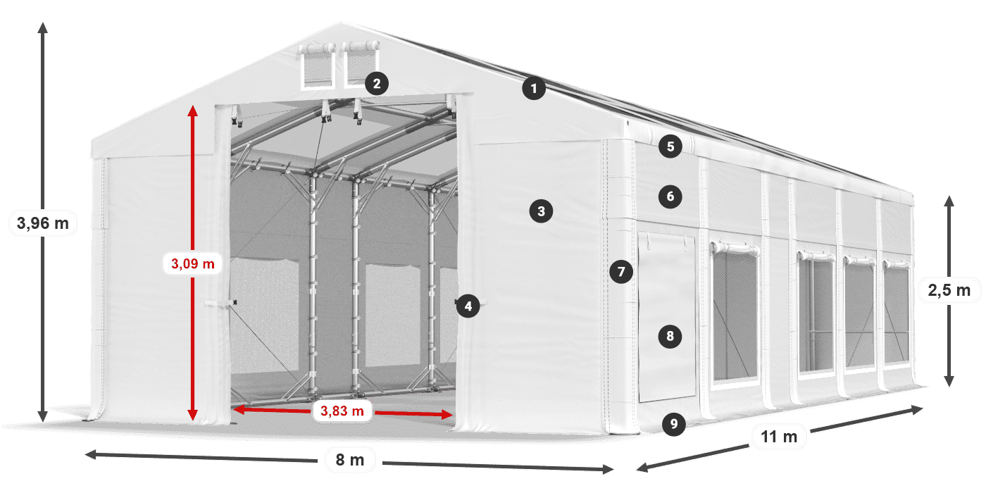 Střecha: MS T 580 PVC Stěny: SD M 500 PVC 2,5 m legenda