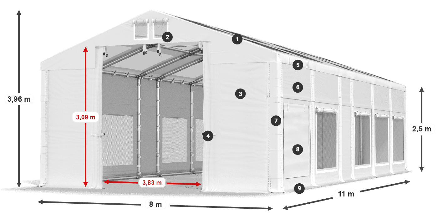 Střecha: MS T 580 PVC Stěny: SD M 500 PVC 2,5 m legenda