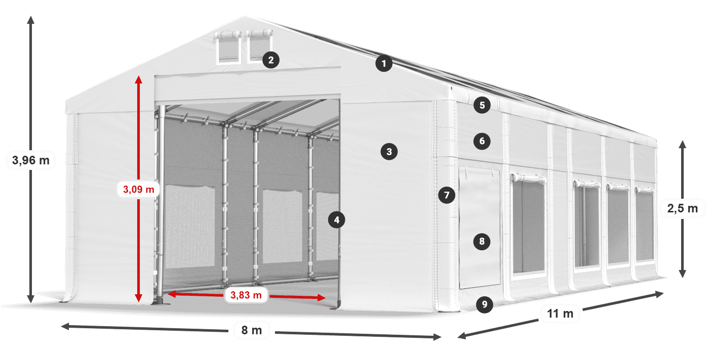 Střecha: MS T 580 PVC Stěny: SD M 500 PVC 2,5 m legenda