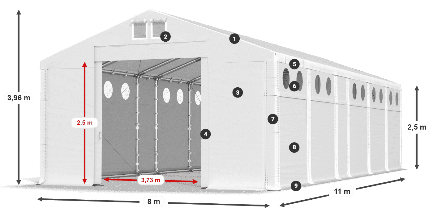 Střecha: MS 580 PVC Stěny: SD O 500 PVC 2,5 m legenda