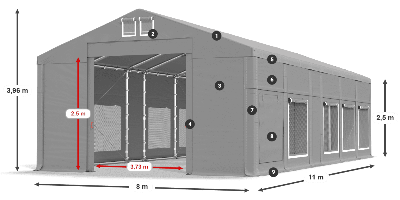 Střecha: MS 580 PVC Stěny: SD M 500 PVC 2,5 m legenda