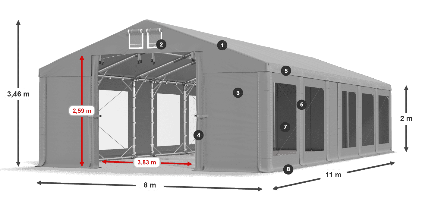 Střecha: FR 620 PVC Stěny: MS 580 PVC 2m legenda