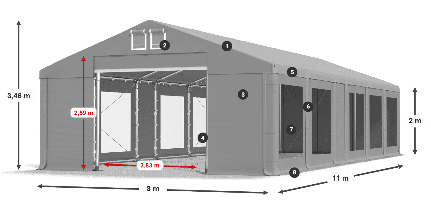 Střecha: FR 620 PVC Stěny: MS 580 PVC 2m legenda