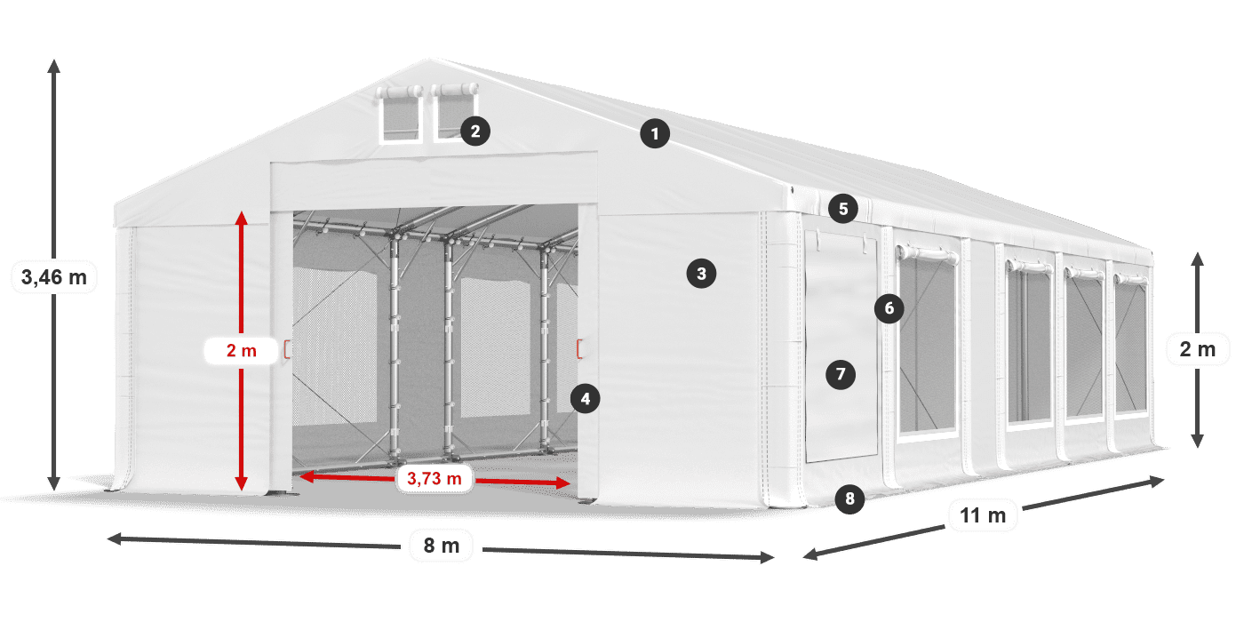 Střecha: FR 620 PVC Stěny: SD 500 PVC 2m legenda