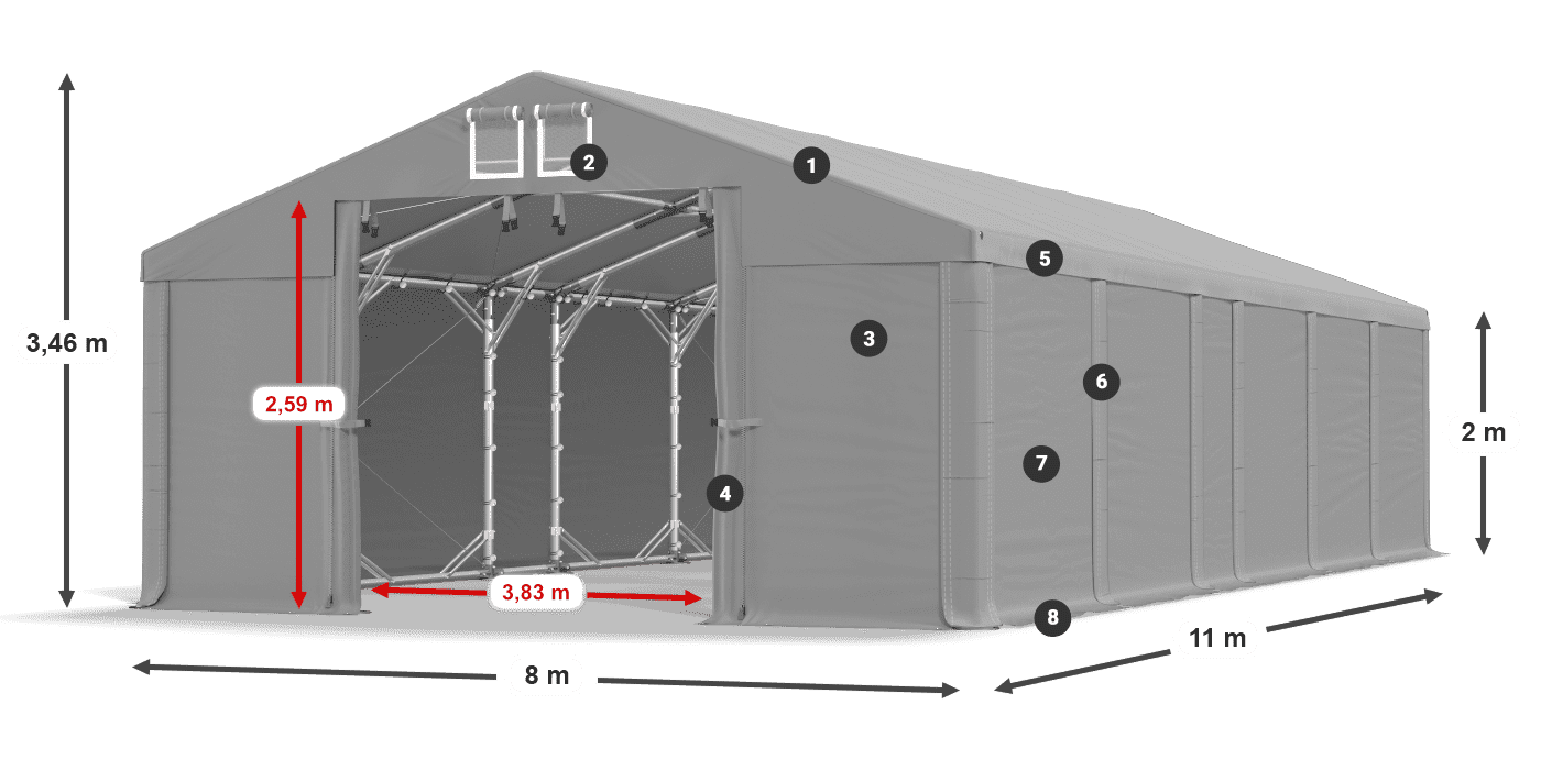 Střecha: FR 620 PVC Stěny: SD 500 PVC 2m legenda