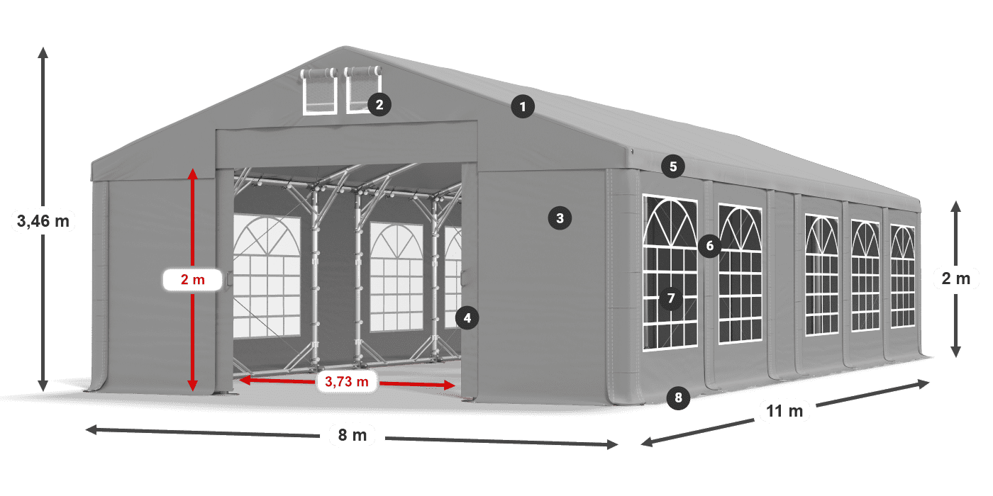 Střecha: FR 620 PVC Stěny: SD 500 PVC 2m legenda