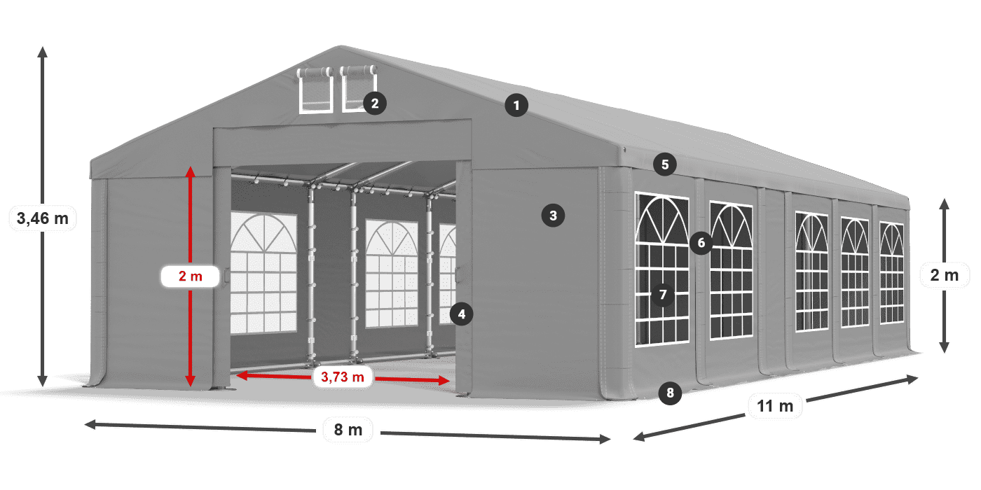 Střecha: FR 620 PVC Stěny: SD 500 PVC 2m legenda