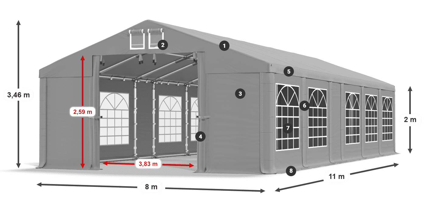 Střecha: FR 620 PVC Stěny: SD 500 PVC 2m legenda