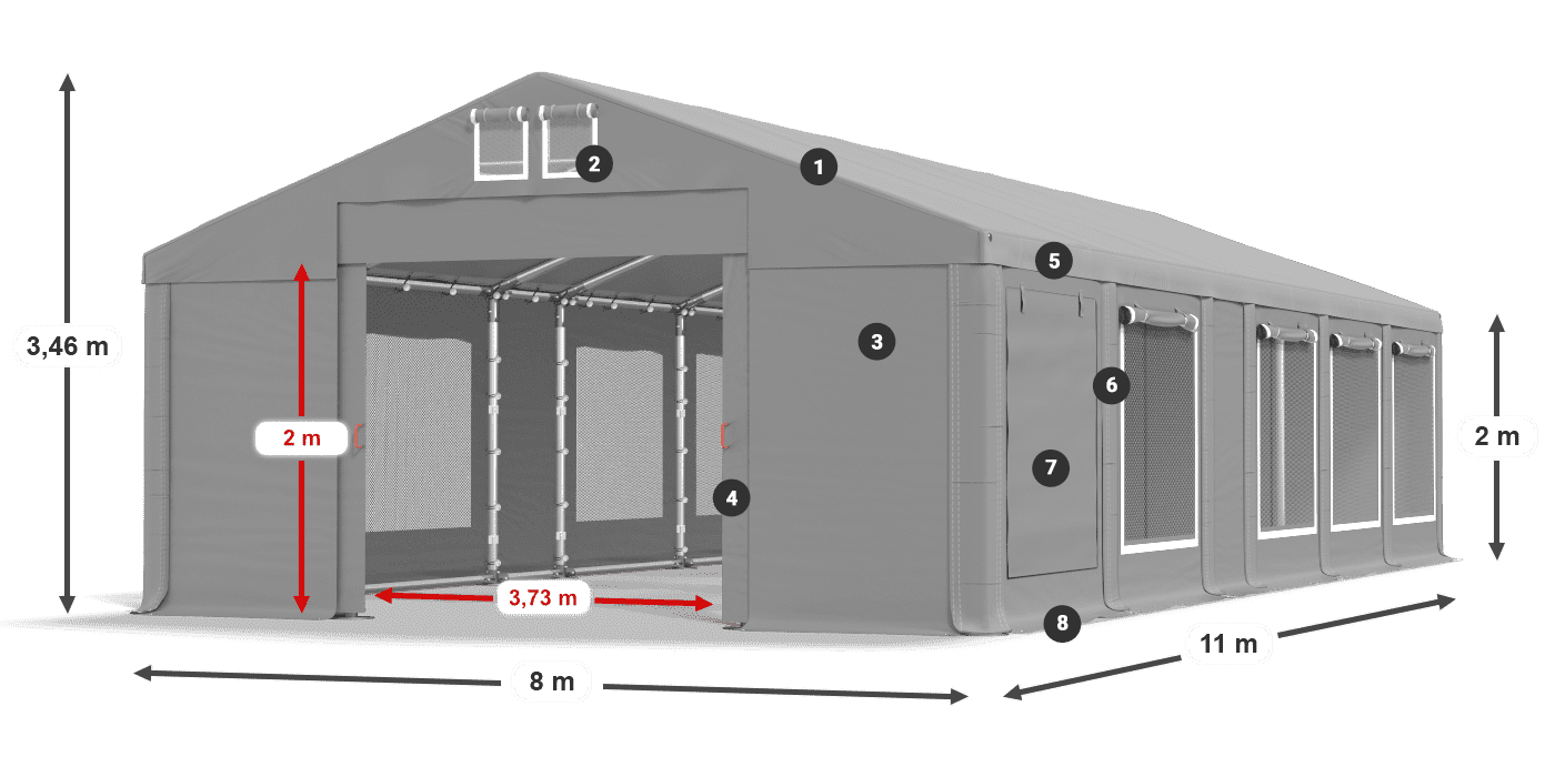 Střecha: FR 620 PVC Stěny: SD 500 PVC 2m legenda
