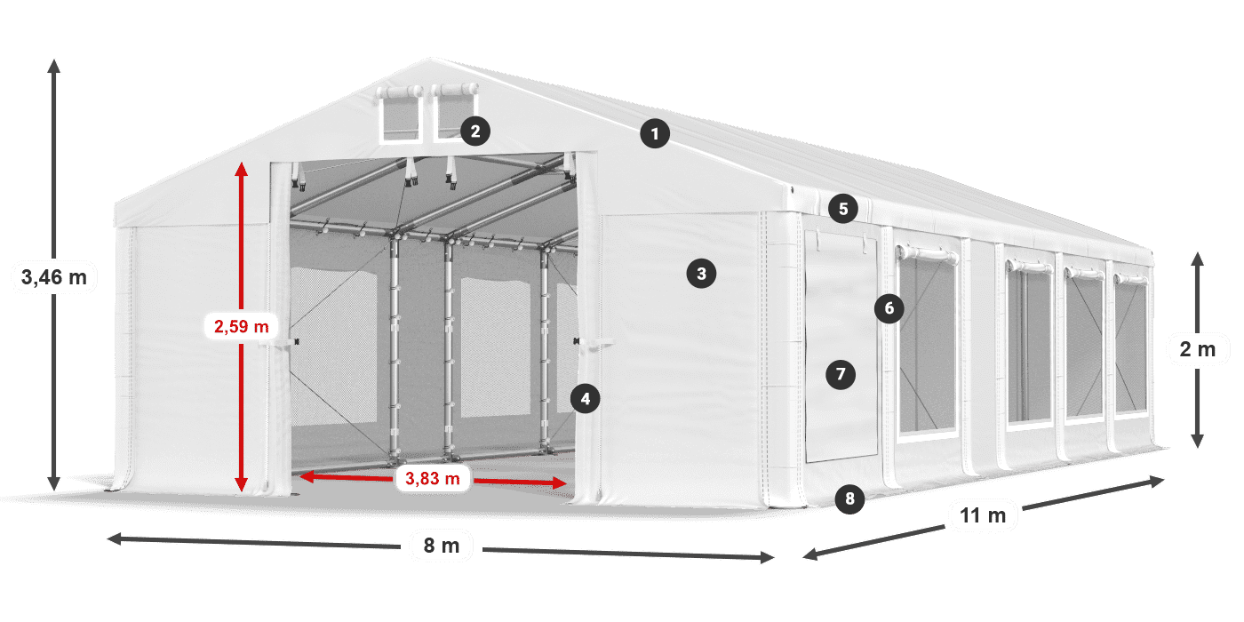 Střecha: FR 620 PVC Stěny: SD 500 PVC 2m legenda