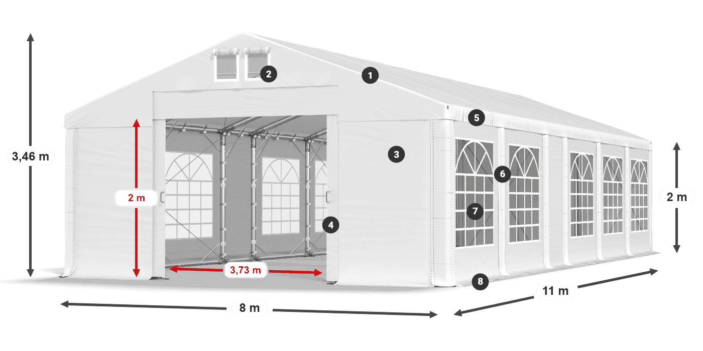 Střecha: MS 580 PVC Stěny: FR 620 PVC 2m legenda