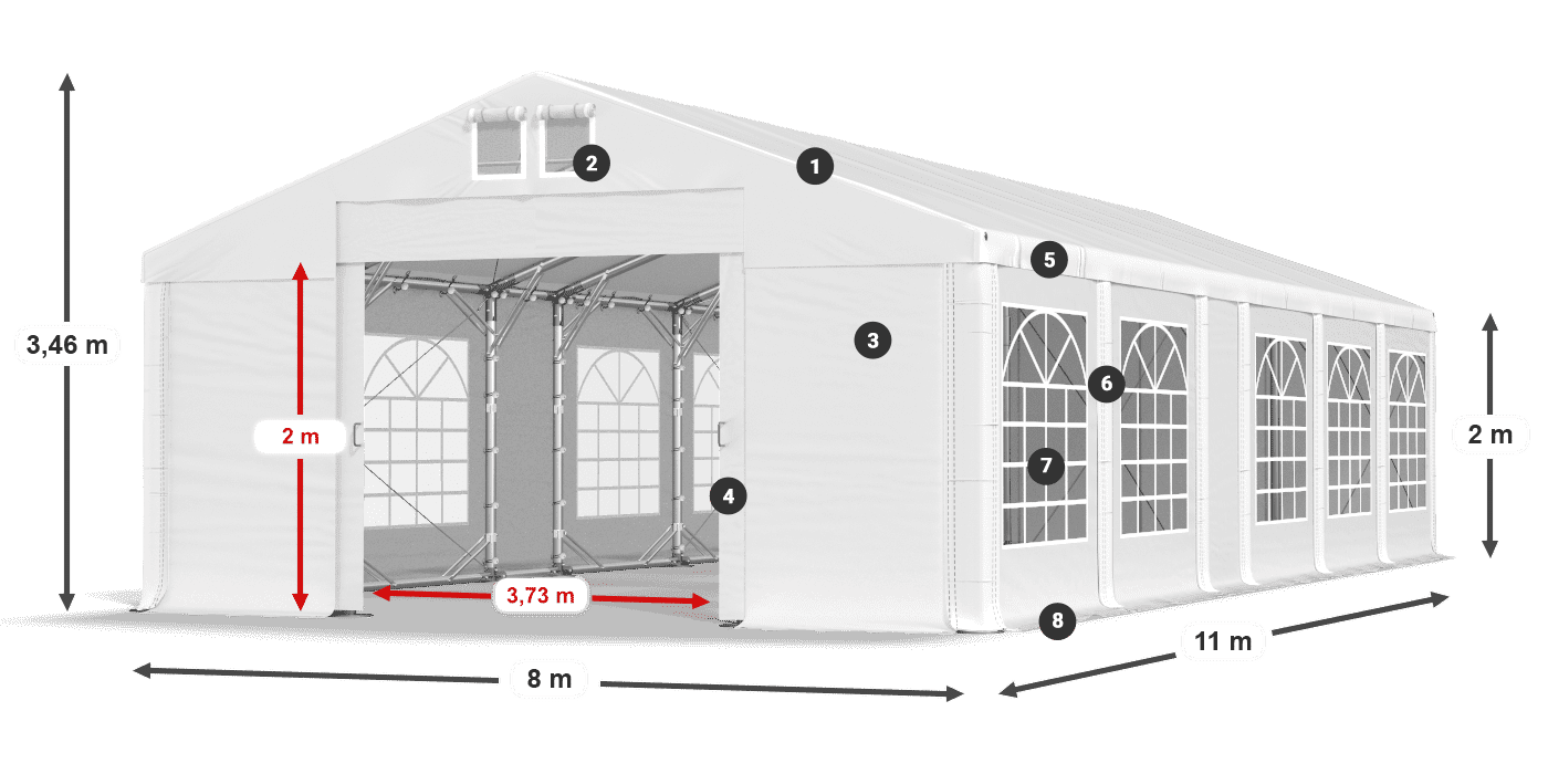 Střecha: MS 580 PVC Stěny: FR 620 PVC 2m legenda
