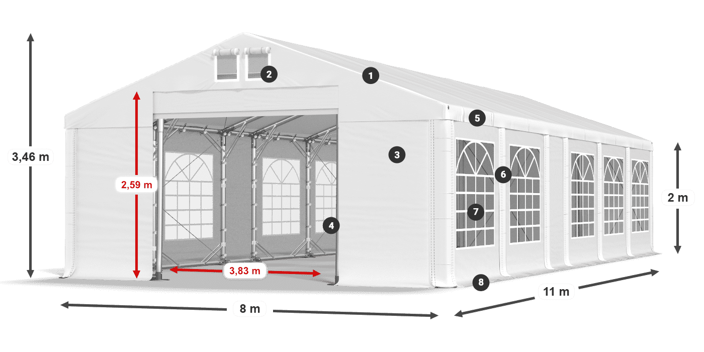 Střecha: MS 580 PVC Stěny: FR 620 PVC 2m legenda