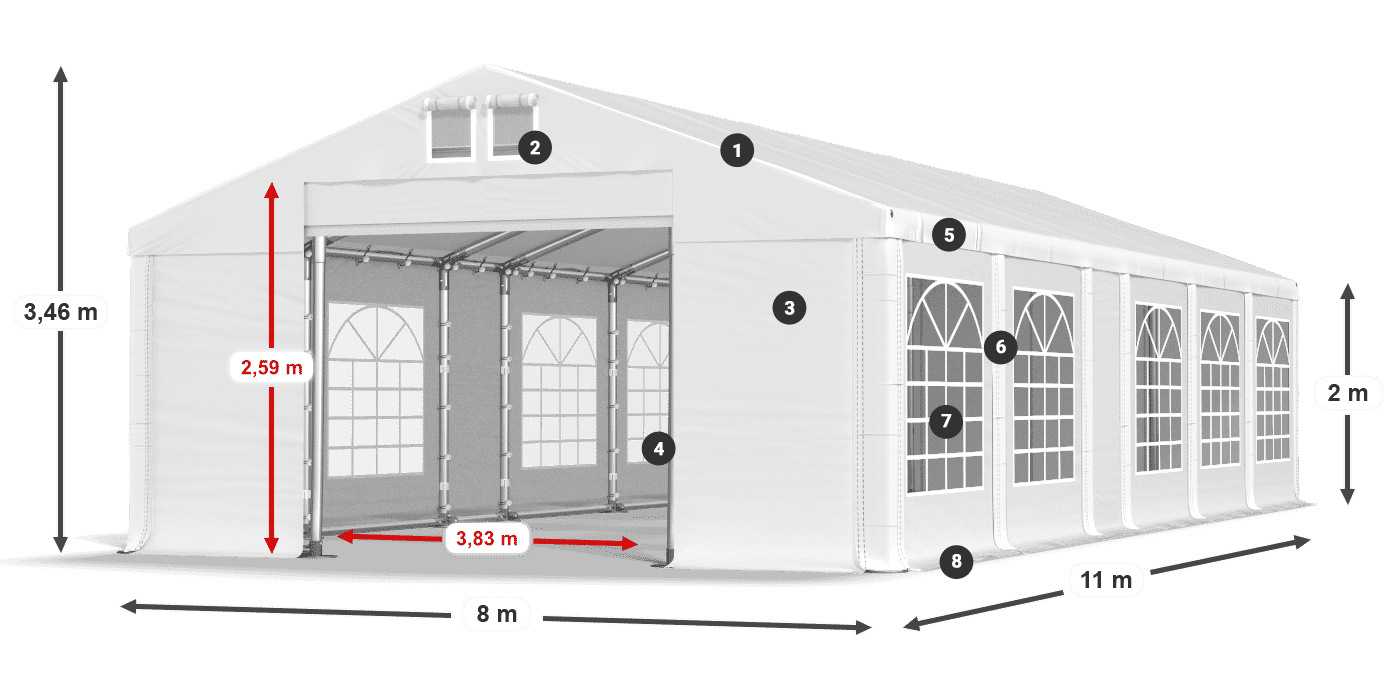Střecha: MS 580 PVC Stěny: FR 620 PVC 2m legenda