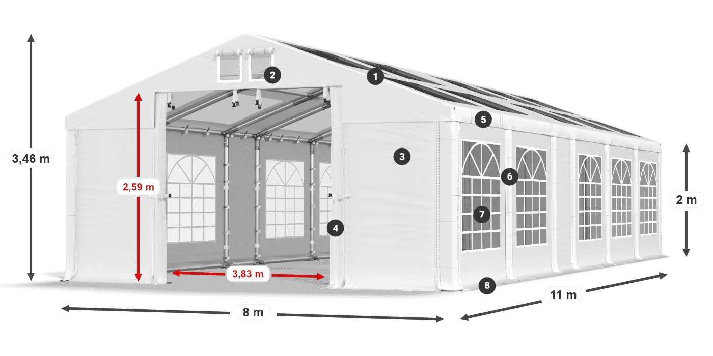 Střecha: MS T 580 PVC Stěny: FR 620 PVC 2m legenda