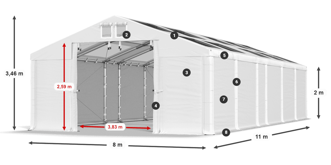 Střecha: MS T 580 PVC Stěny: FR 620 PVC 2m legenda