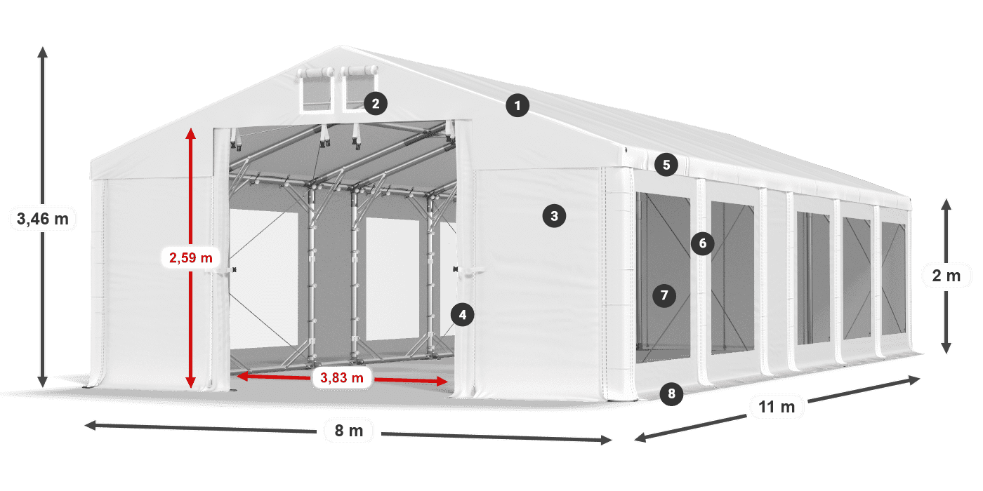 Střecha: MS 580 PVC Stěny: MS 580 PVC 2m legenda