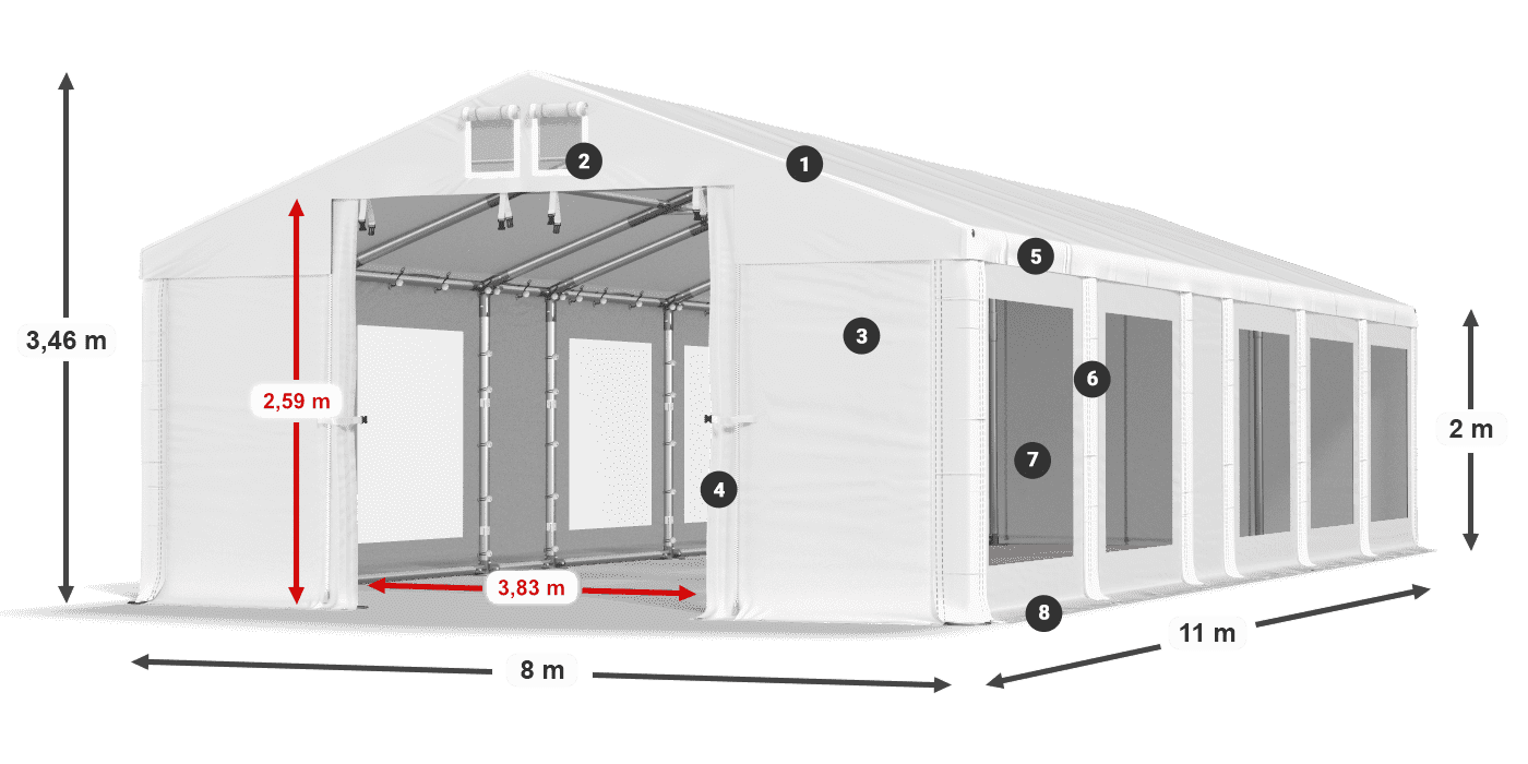Střecha: MS 580 PVC Stěny: MS 580 PVC 2m legenda