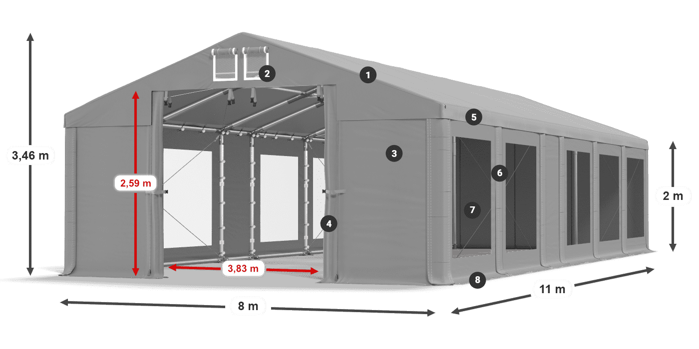 Střecha: MS 580 PVC Stěny: MS 580 PVC 2m legenda
