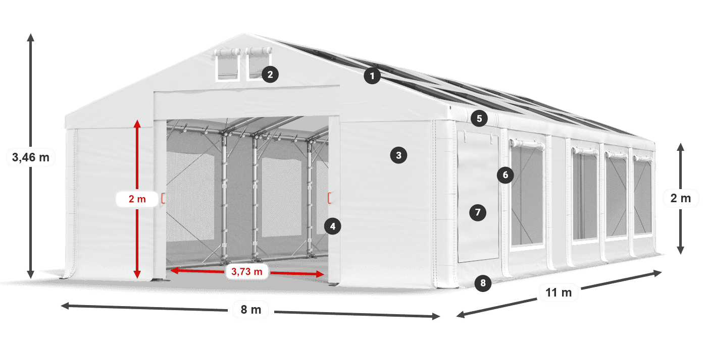 Střecha: MS T 580 PVC Stěny: SDM 500 PVC 2m legenda