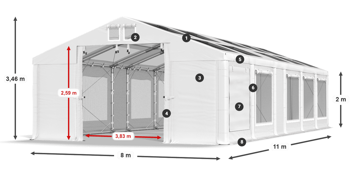 Střecha: MS T 580 PVC Stěny: SDM 500 PVC 2m legenda