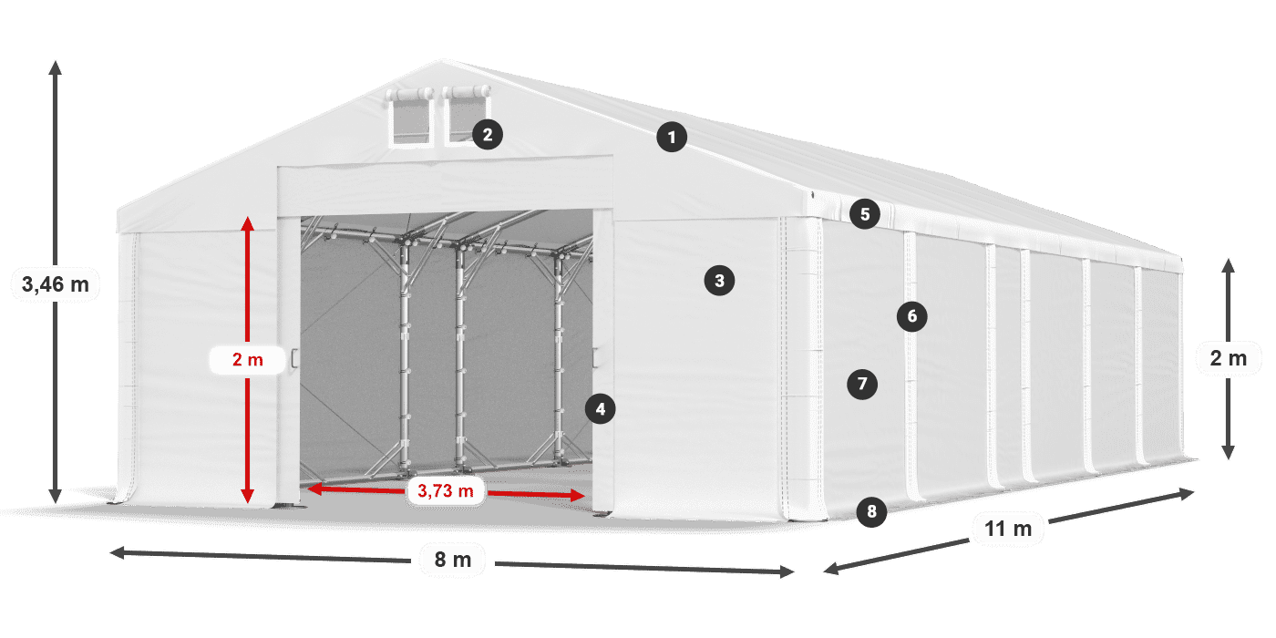 Střecha: MS 580 PVC Stěny: SD 500 PVC 2m legenda