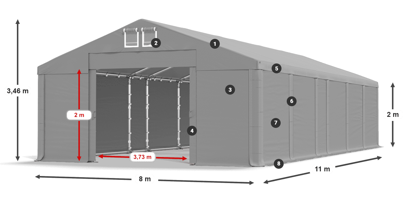 Střecha: MS 580 PVC Stěny: SD 500 PVC 2m legenda