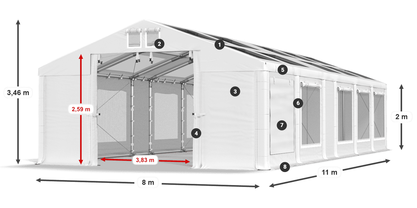 Střecha: MS T 580 PVC Stěny: SDM 500 PVC 2m legenda