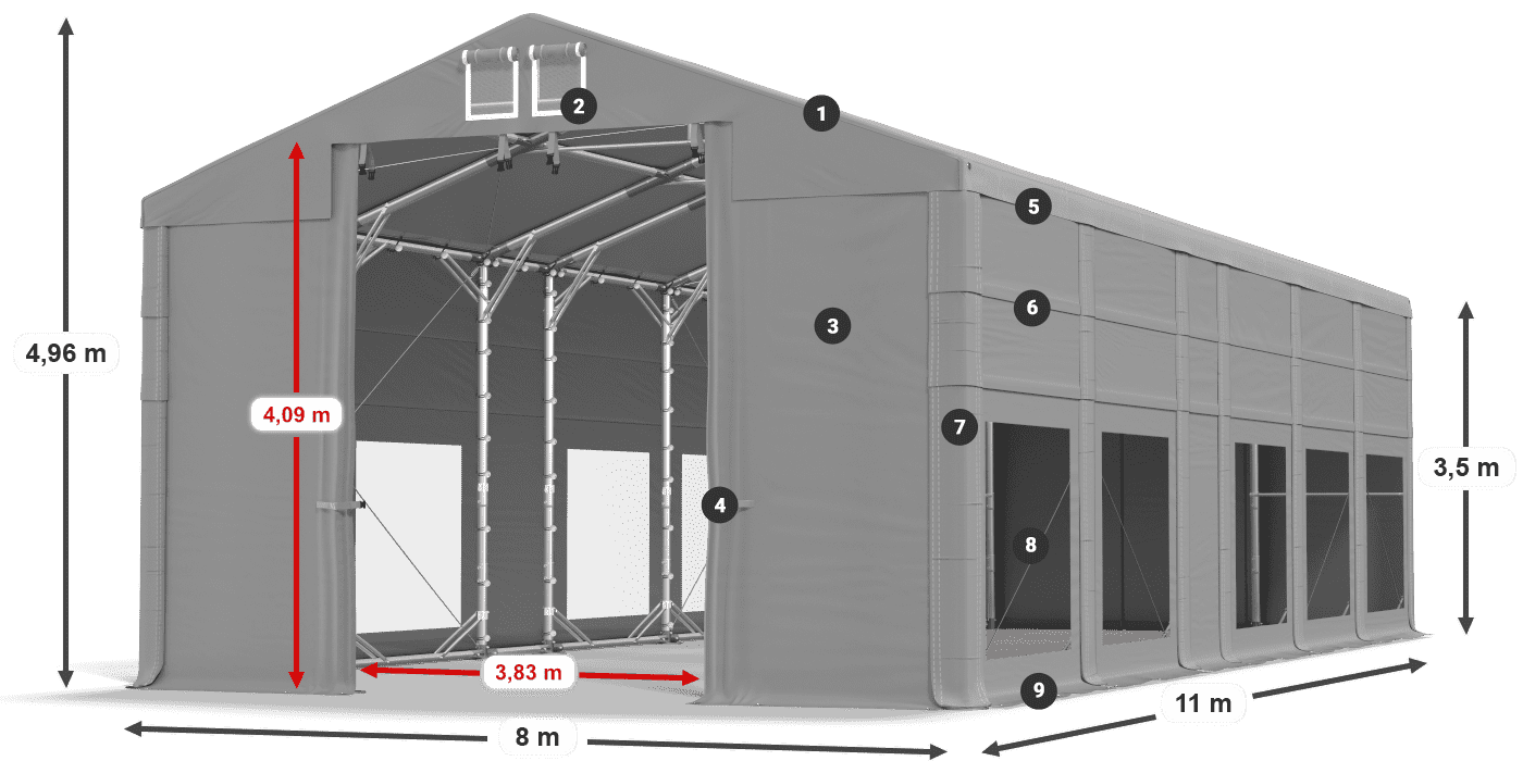 Střecha: MS 580 PVC Stěny: MS 580 PVC 3,5m legenda