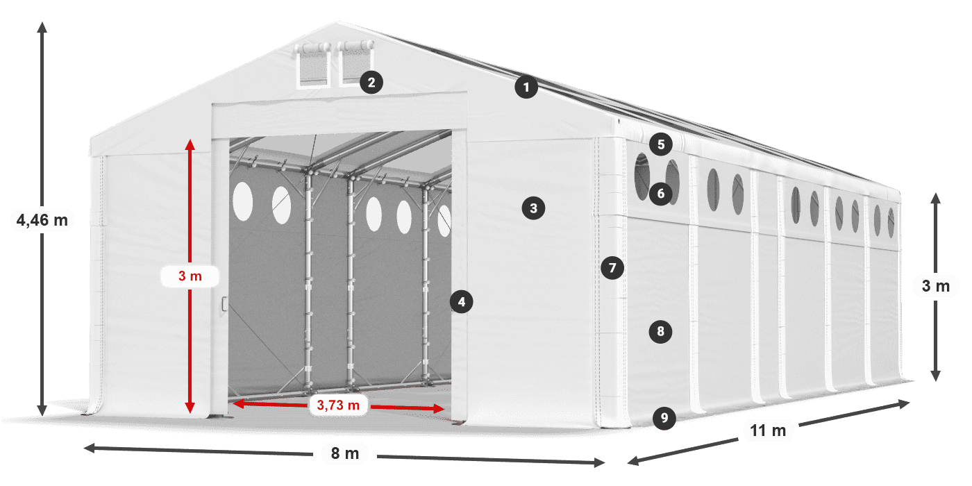 Střecha: MS T 580 PVC Stěny: MS O 580 PVC 3m legenda