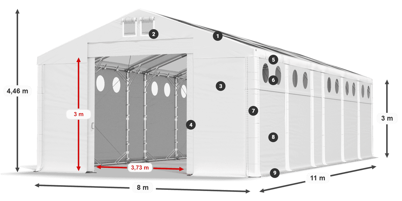 Střecha: MS T 580 PVC Stěny: MS O 580 PVC 3m legenda