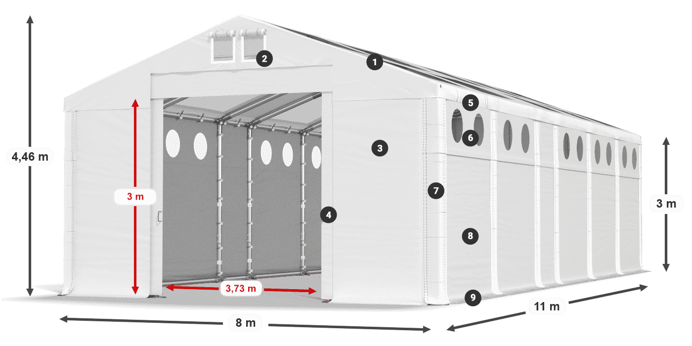 Střecha: MS T 580 PVC Stěny: MS O 580 PVC 3m legenda