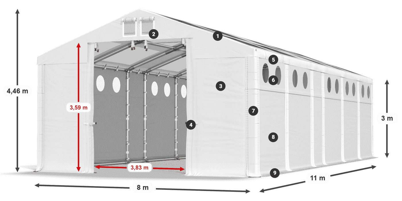 Střecha: MS T 580 PVC Stěny: MS O 580 PVC 3m legenda