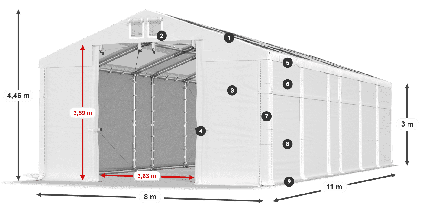 Střecha: MS T 580 PVC Stěny: SD 500 PVC 3m legenda